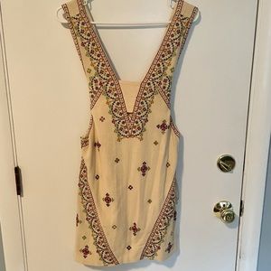 Free People cream patterned tie mini dress